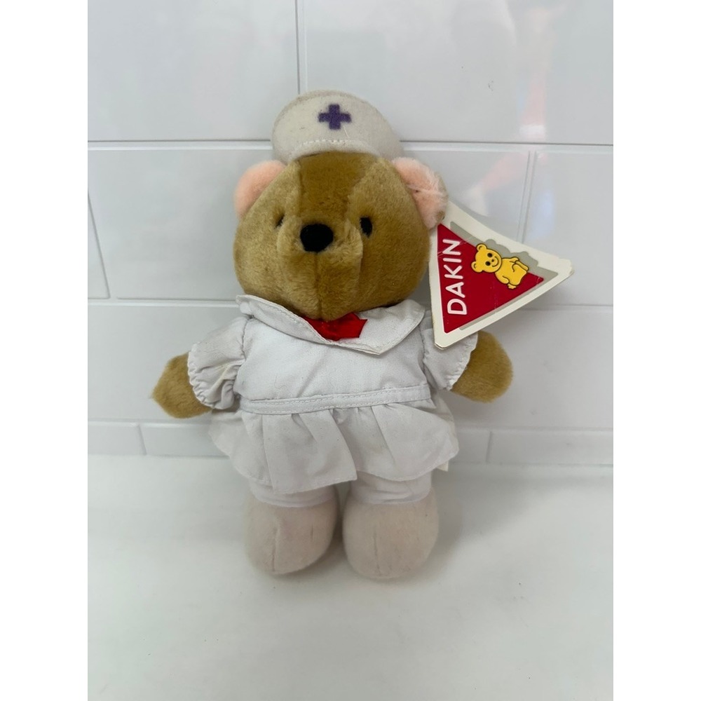 Vintage 1985 Dakin Nancy Bear Nurse Plush Stuffed Animal Toy with Tags 8.5"